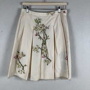 ETCETERA Skirt Cream Floral Embroidered Pleated Knee Length Cottagecore Womens 4